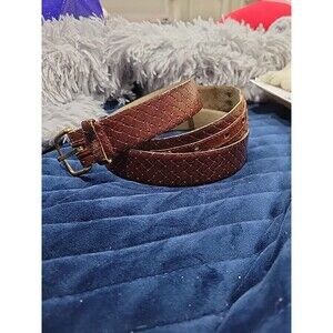 Brown Woven Basket Weave Belt Full Grain Oil Tan Leather Brass Buckle  sz 34